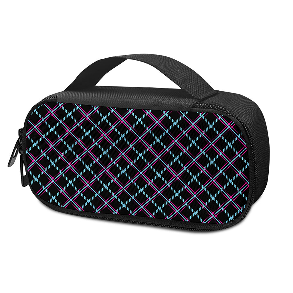 Black Blue And Pink Tartan Pattern Print Insulin Cooler Travel Case