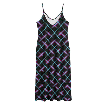 Black Blue And Pink Tartan Pattern Print Jersey Midi Cami Dress