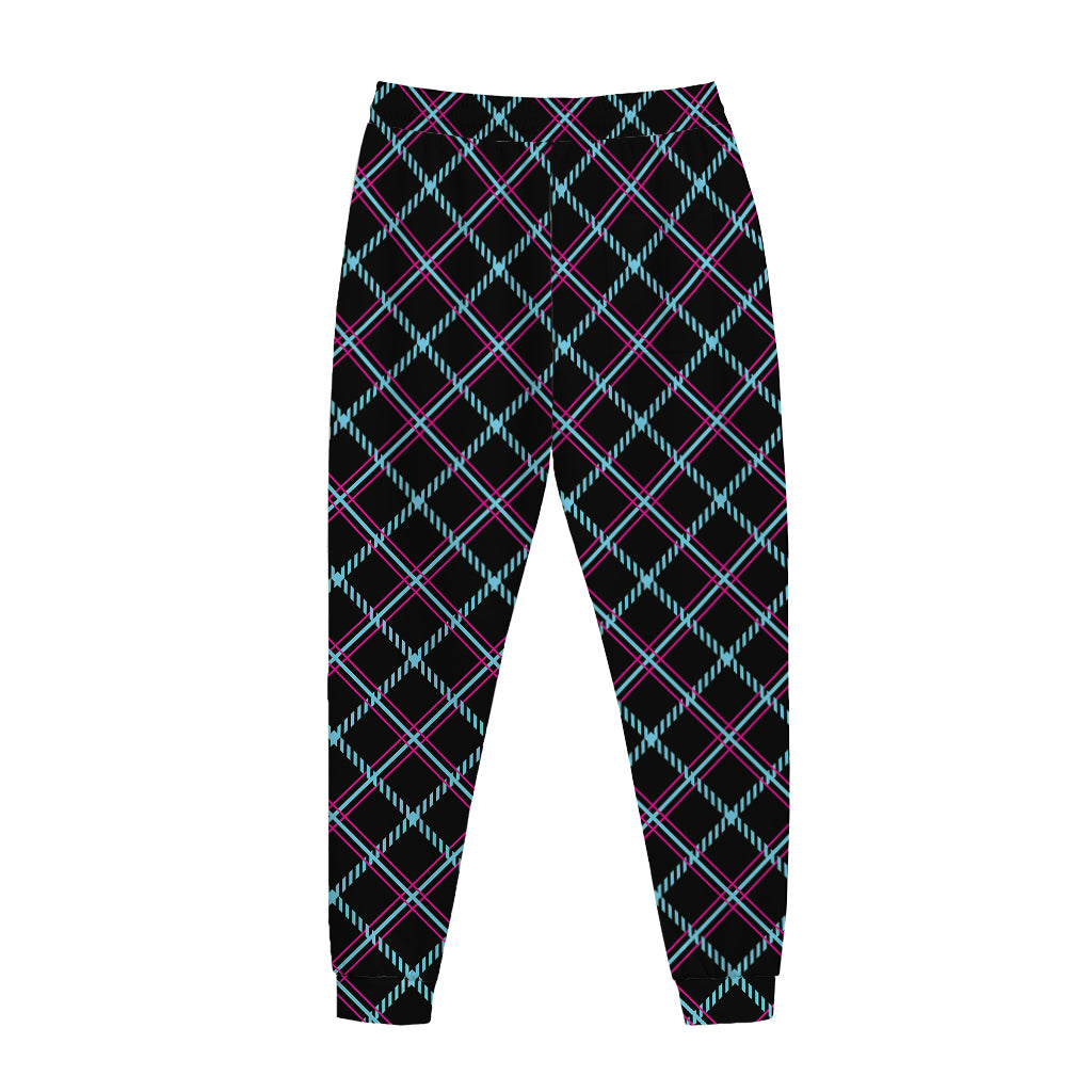 Black Blue And Pink Tartan Pattern Print Jogger Pants