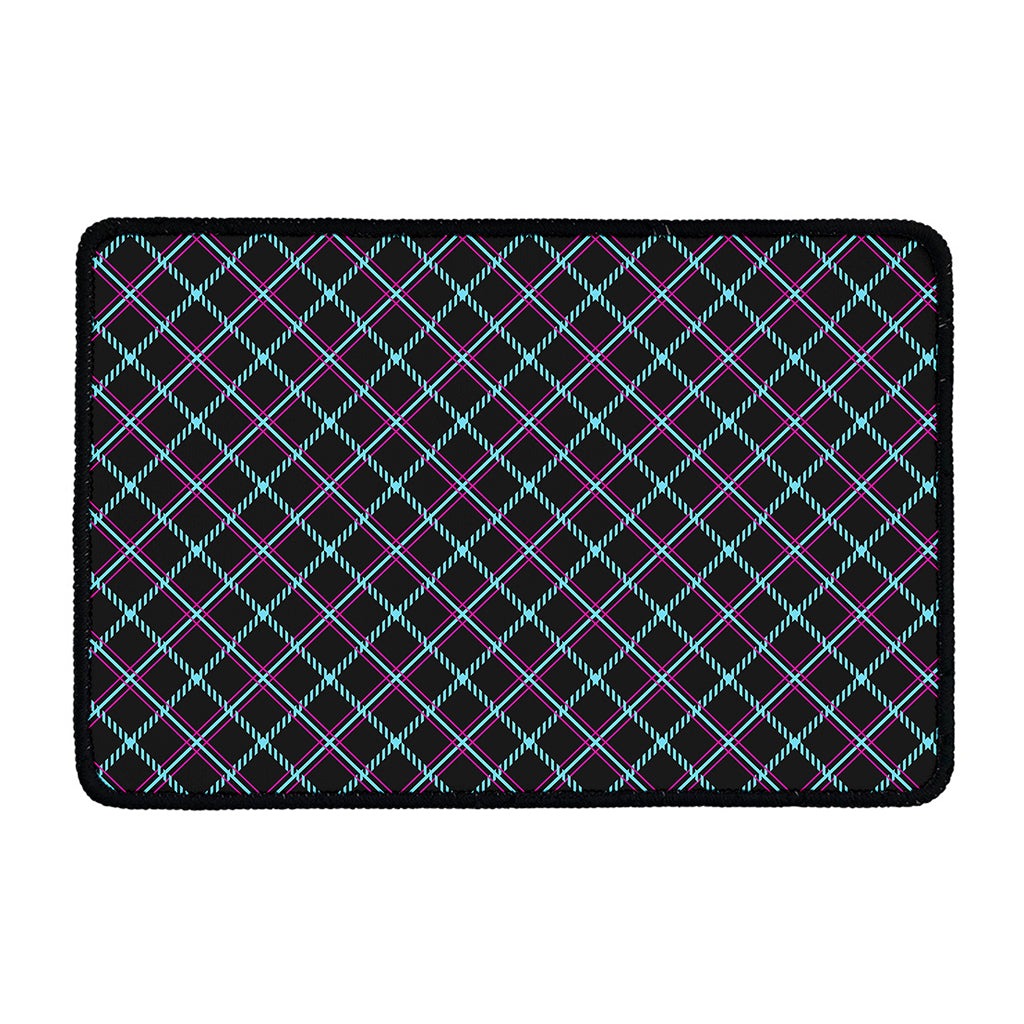 Black Blue And Pink Tartan Pattern Print Kitchen Mat