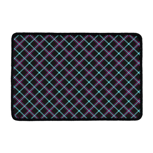 Black Blue And Pink Tartan Pattern Print Kitchen Mat