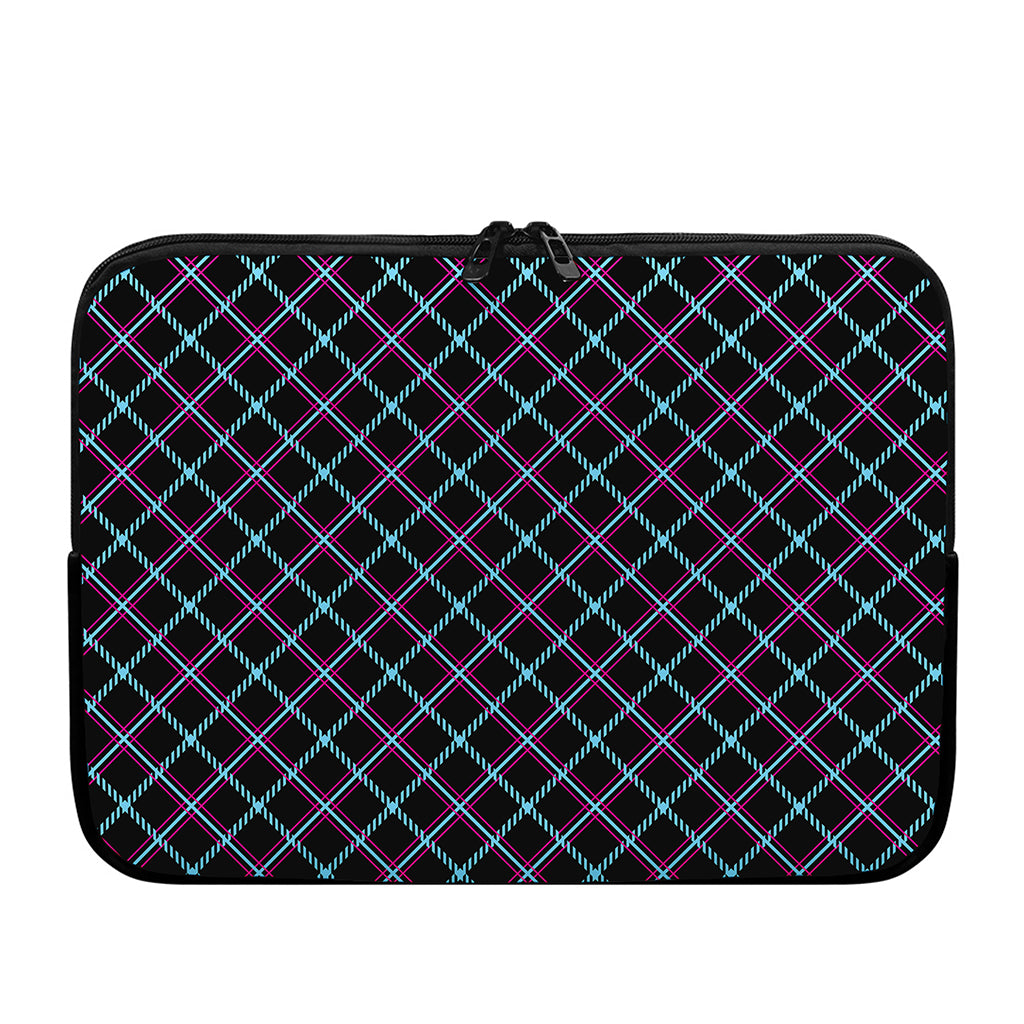 Black Blue And Pink Tartan Pattern Print Laptop Sleeve