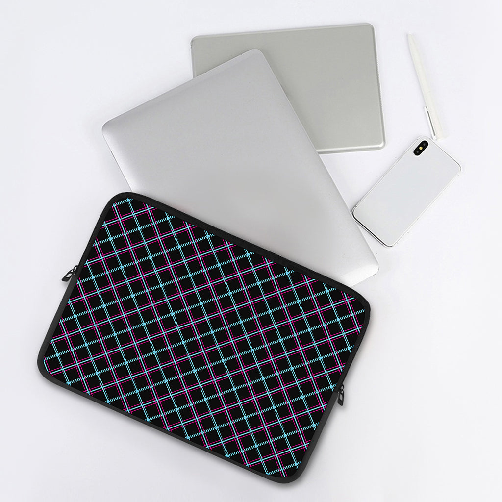 Black Blue And Pink Tartan Pattern Print Laptop Sleeve