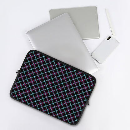 Black Blue And Pink Tartan Pattern Print Laptop Sleeve