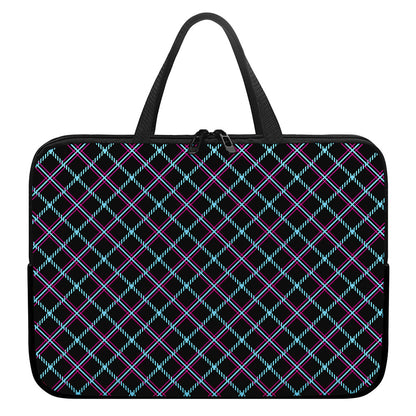 Black Blue And Pink Tartan Pattern Print Laptop Sleeve With Handle