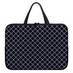 Black Blue And Pink Tartan Pattern Print Laptop Sleeve With Handle