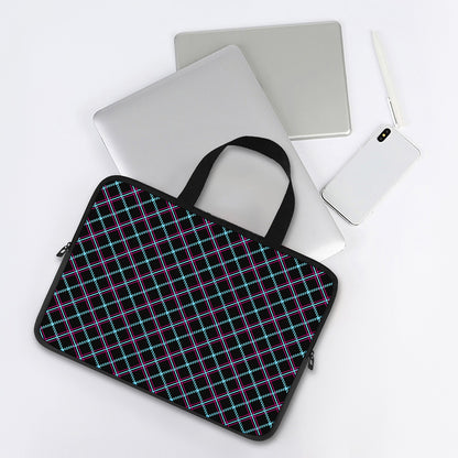 Black Blue And Pink Tartan Pattern Print Laptop Sleeve With Handle