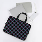 Black Blue And Pink Tartan Pattern Print Laptop Sleeve With Handle