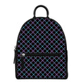 Black Blue And Pink Tartan Pattern Print Leather Backpack