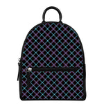 Black Blue And Pink Tartan Pattern Print Leather Backpack
