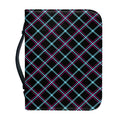 Black Blue And Pink Tartan Pattern Print Leather Bible Cover