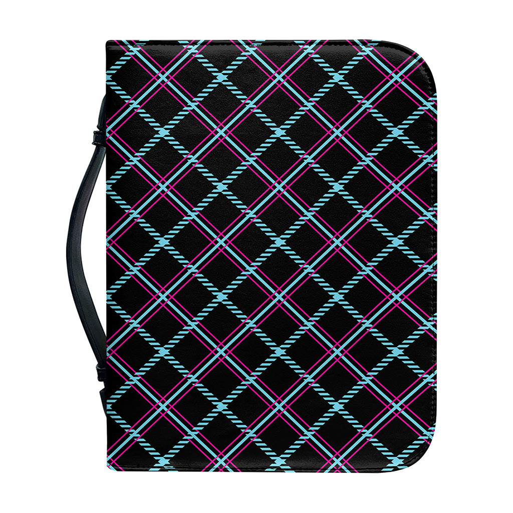 Black Blue And Pink Tartan Pattern Print Leather Bible Cover