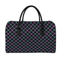 Black Blue And Pink Tartan Pattern Print Leather Duffel Bag