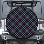 Black Blue And Pink Tartan Pattern Print Leather Spare Tire Cover