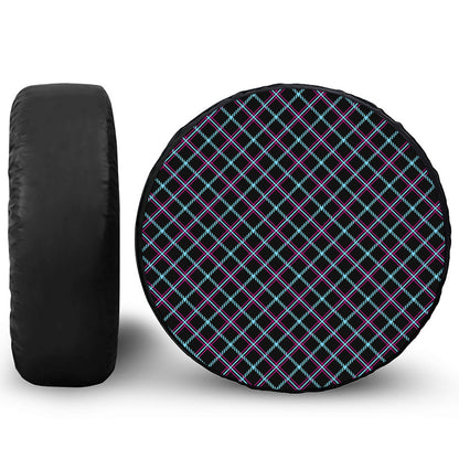 Black Blue And Pink Tartan Pattern Print Leather Spare Tire Cover