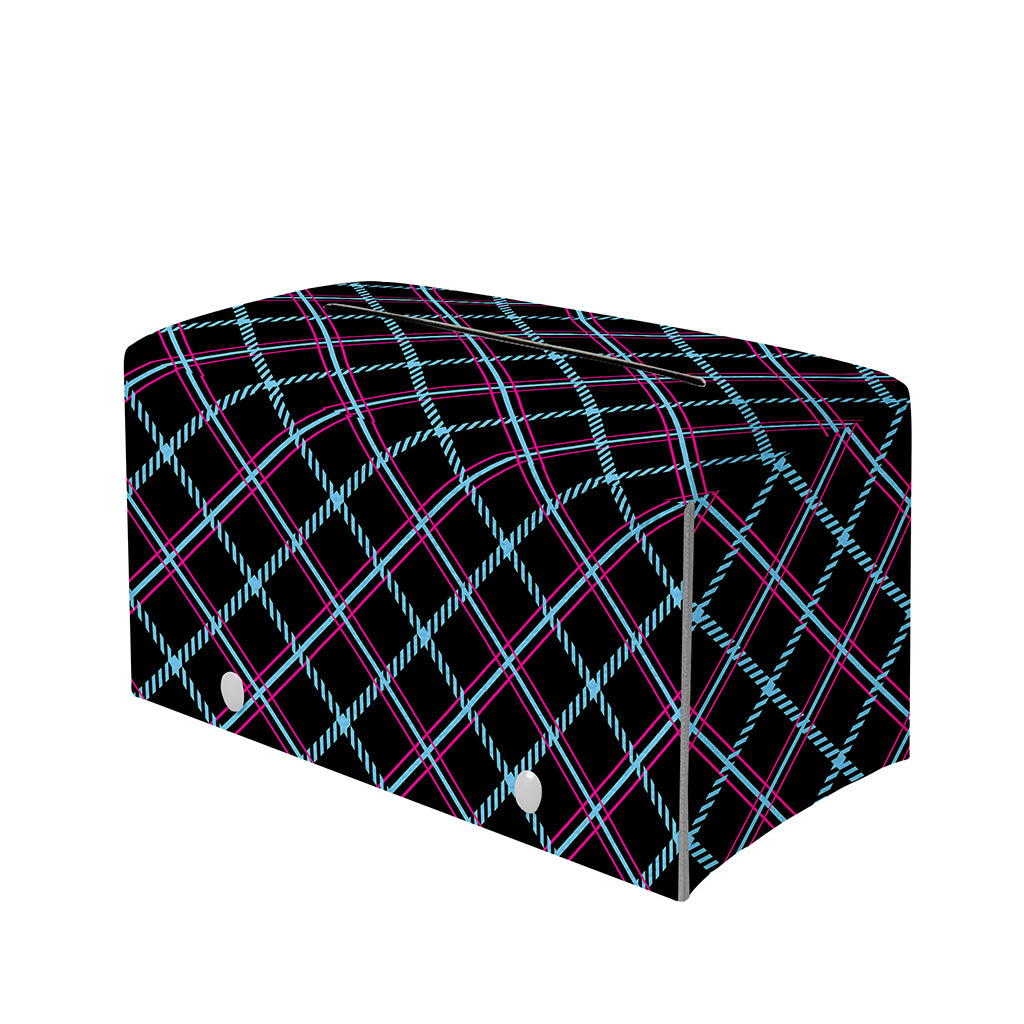 Black Blue And Pink Tartan Pattern Print Leather Tissue Box Cover
