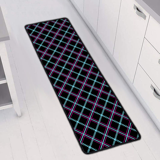 Black Blue And Pink Tartan Pattern Print Long Kitchen Mat