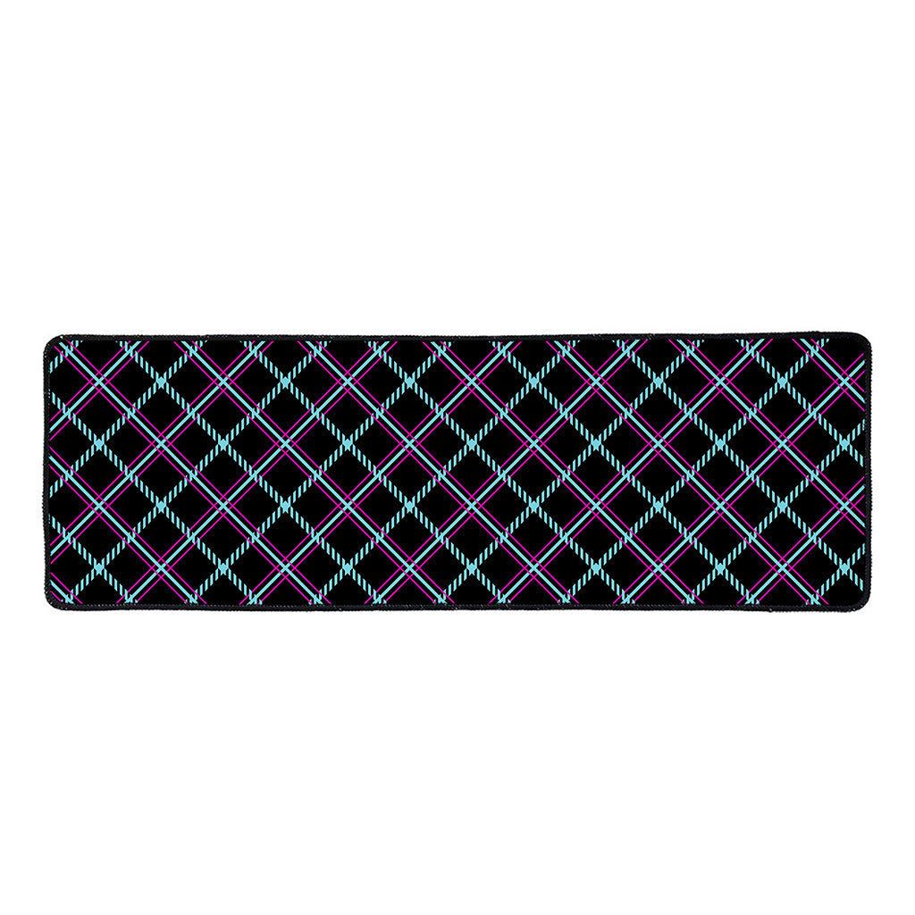 Black Blue And Pink Tartan Pattern Print Long Kitchen Mat