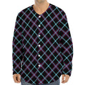 Black Blue And Pink Tartan Pattern Print Long Sleeve Baseball Jersey