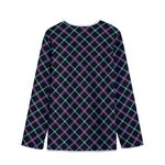 Black Blue And Pink Tartan Pattern Print Long Sleeve Short Coat