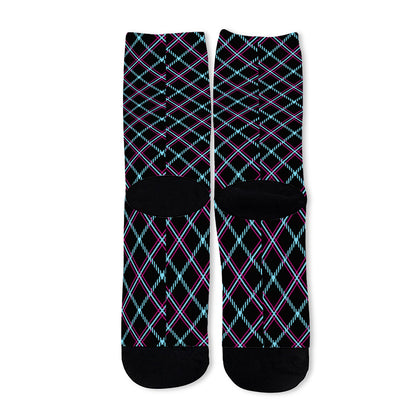Black Blue And Pink Tartan Pattern Print Long Socks