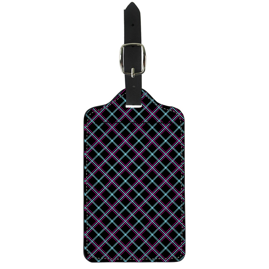 Black Blue And Pink Tartan Pattern Print Luggage Tag