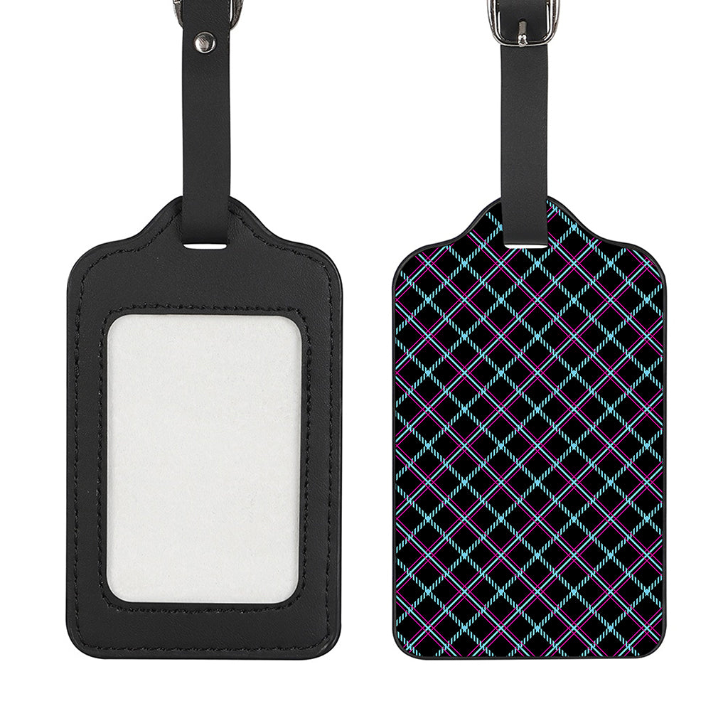 Black Blue And Pink Tartan Pattern Print Luggage Tag