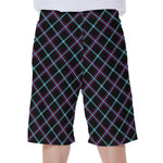 Black Blue And Pink Tartan Pattern Print Men's Beach Shorts