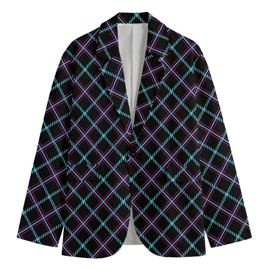 Black Blue And Pink Tartan Pattern Print Men's Blazer