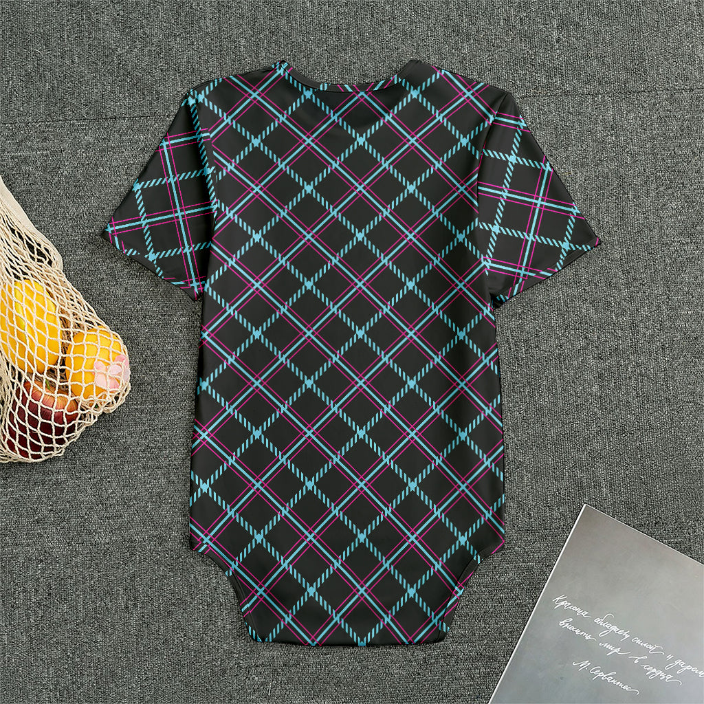 Black Blue And Pink Tartan Pattern Print Men's Bodysuit