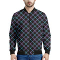 Black Blue And Pink Tartan Pattern Print Men's Bomber Jacket