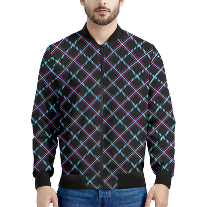 Black Blue And Pink Tartan Pattern Print Men's Bomber Jacket