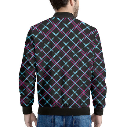 Black Blue And Pink Tartan Pattern Print Men's Bomber Jacket