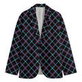 Black Blue And Pink Tartan Pattern Print Men's Cotton Blazer