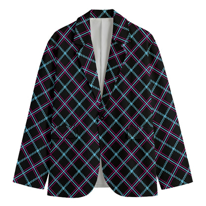 Black Blue And Pink Tartan Pattern Print Men's Cotton Blazer