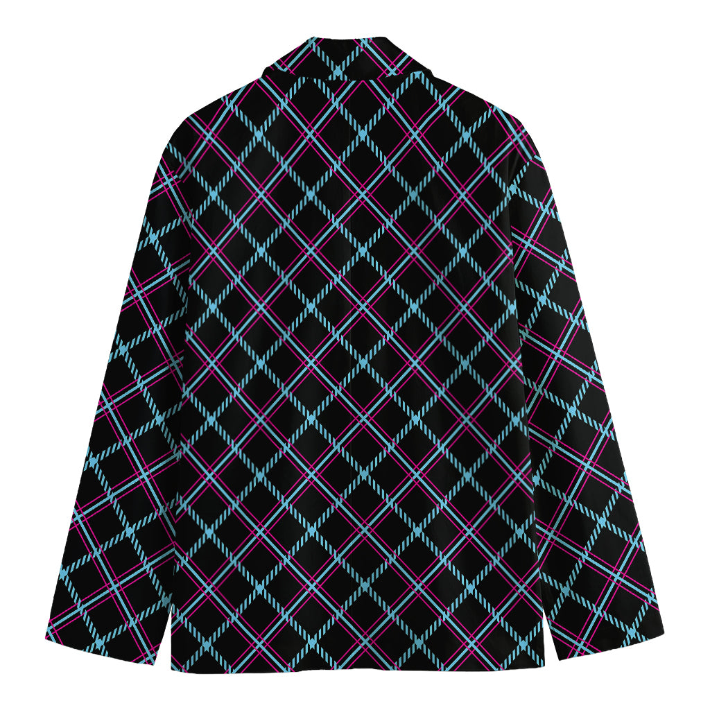 Black Blue And Pink Tartan Pattern Print Men's Cotton Blazer