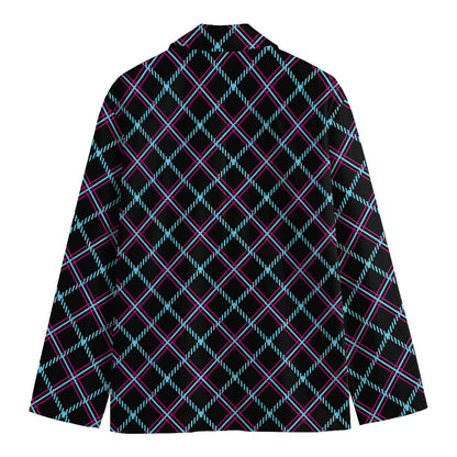 Black Blue And Pink Tartan Pattern Print Men's Cotton Blazer