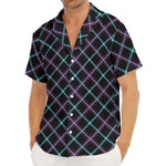 Black Blue And Pink Tartan Pattern Print Men's Deep V-Neck Shirt