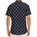 Black Blue And Pink Tartan Pattern Print Men's Deep V-Neck Shirt