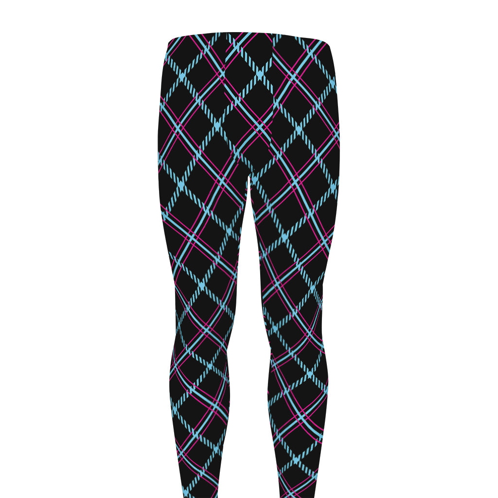 Black Blue And Pink Tartan Pattern Print Men's leggings