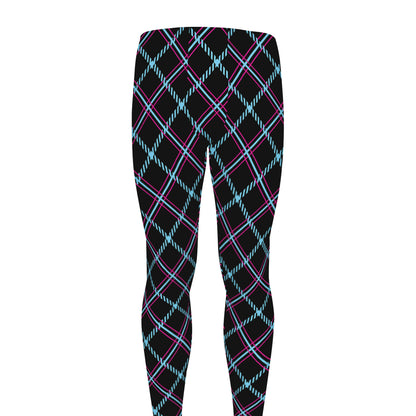 Black Blue And Pink Tartan Pattern Print Men's leggings