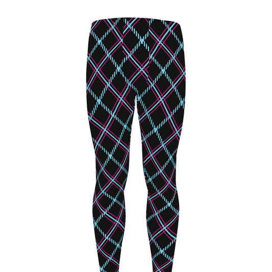Black Blue And Pink Tartan Pattern Print Men's leggings