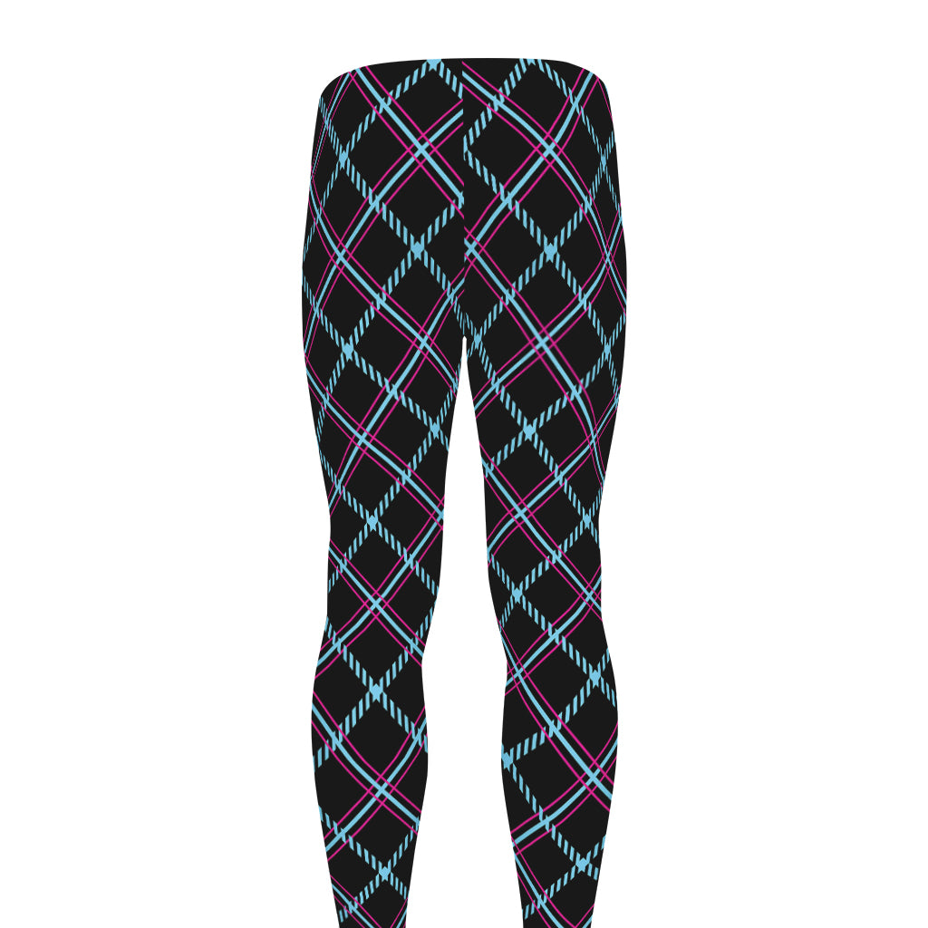 Black Blue And Pink Tartan Pattern Print Men's leggings