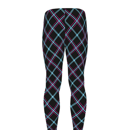 Black Blue And Pink Tartan Pattern Print Men's leggings
