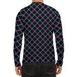 Black Blue And Pink Tartan Pattern Print Men's Long Sleeve Rash Guard