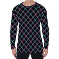 Black Blue And Pink Tartan Pattern Print Men's Long Sleeve T-Shirt