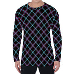 Black Blue And Pink Tartan Pattern Print Men's Long Sleeve T-Shirt