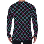 Black Blue And Pink Tartan Pattern Print Men's Long Sleeve T-Shirt