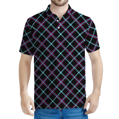 Black Blue And Pink Tartan Pattern Print Men's Polo Shirt