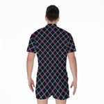 Black Blue And Pink Tartan Pattern Print Men's Rompers